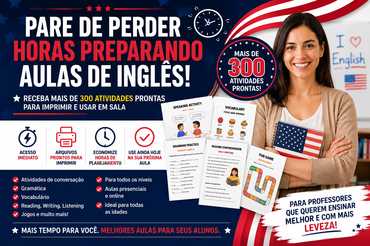 Professora de inglês com mais de 300 atividades prontas para imprimir